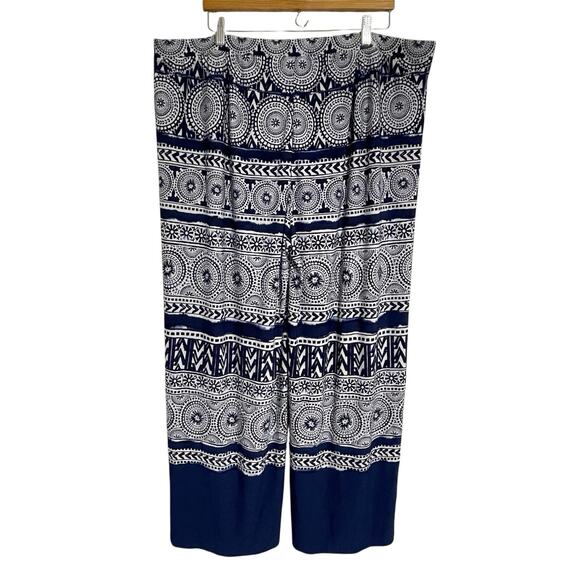 Chico's Palazzo Pants Plus Size 4 XXL Navy White Ikat Mandala Boho Resort - Picture 4 of 15